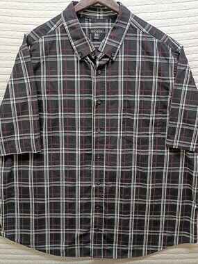 George Shirt Short Sleeve Button Down Gray Plaid Easy to Wear Mens XXL Flaw